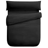 Vipalia Funda Nordica Lisa. Juego 3 Piezas: Funda Edredon + Funda Almohada + Bajera Ajustable. Poliester. Diseño Calidad. Adaptable Ligera Color Negro. con Bajera 100/105 cm