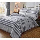 Sleepdown - Juego de Funda nórdica Gris, a Rayas, Reversible y Suave y Fundas de Almohada, tamaño King (220 x 230 cm)