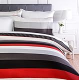 Amazon Basics 3 piezas Cama de microfibra Funda nórdica, funda de edredón de 230 x 220 cm y 2 fundas de almohada de 50 x 80 cm, color rojo, rayas simples