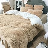 Juego De Funda Nórdica De Vellón De Coral Grueso, Ropa De Cama De Terciopelo / Franela De Cristal De Invierno, Con 1 Funda De Edredón, 1 Sábana Y 2 Fundas De Almohada (Camello,200x230cm+250x250cm)